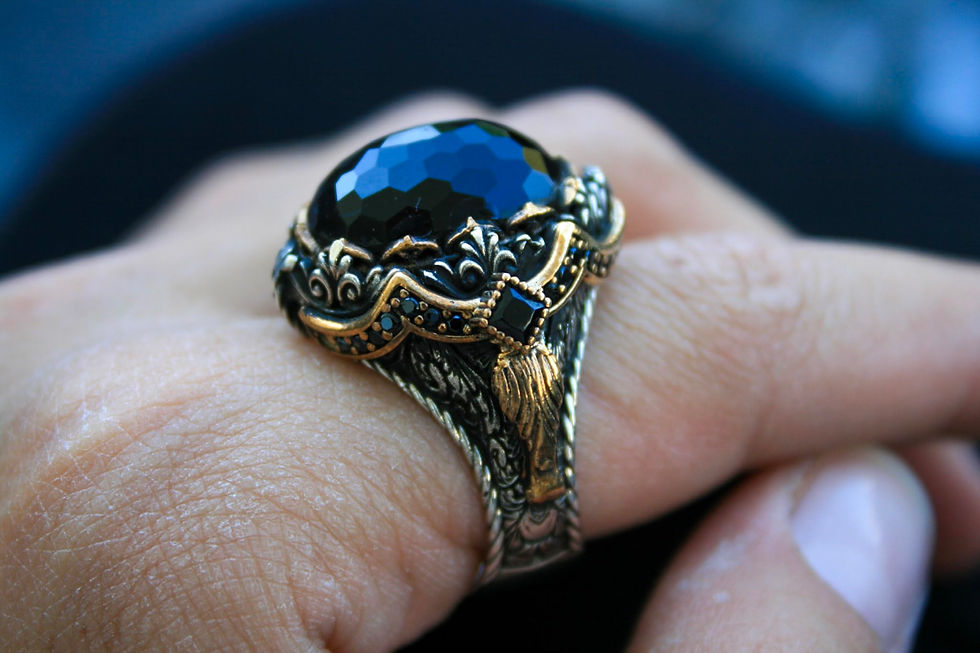 Thumbnail: Vintage Style Black Zircon Ring – 925 Sterling Silver Handmade Men’s Statement