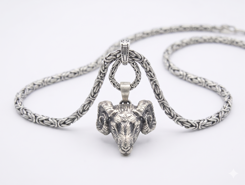 Thumbnail: Handmade Ram Head Pendant - 925 Sterling Silver Bighorn Sheep Necklace Charm