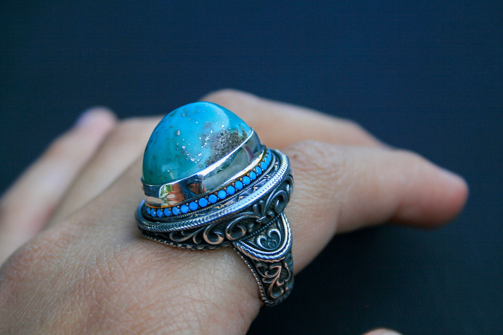 Thumbnail: Handmade Sterling Silver Turquoise Ring – Round Gemstone with Accent Stones, Vin
