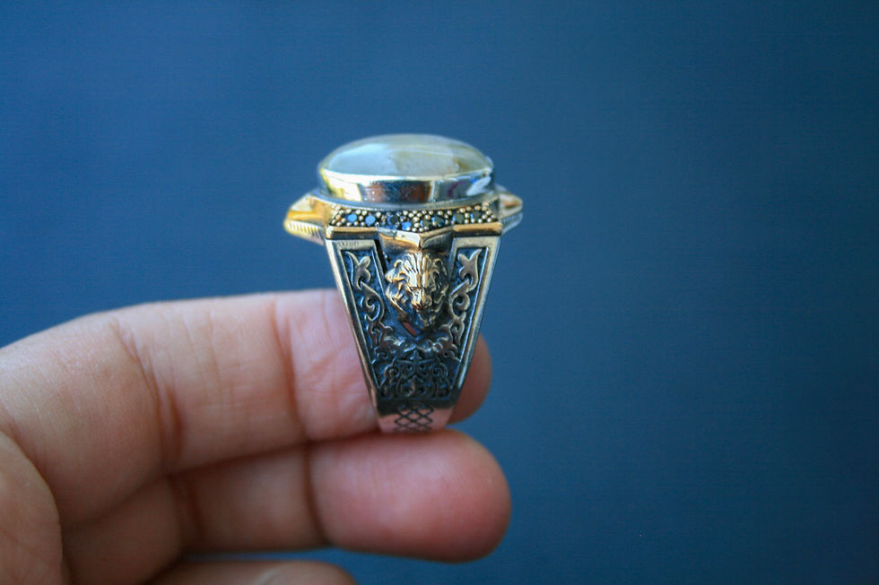 Thumbnail: Golden Rutile Quartz Lion Ring – 925 Sterling Silver Vintage Bold Design