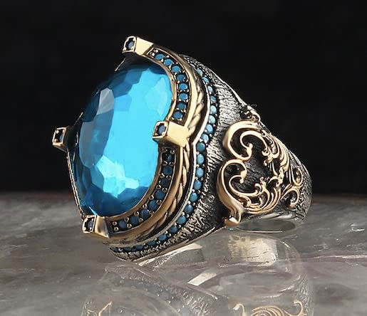 Zircon Ring-925k Unisex Silver Jewelry-Vintage Gemstone Ring-Gift for Him and