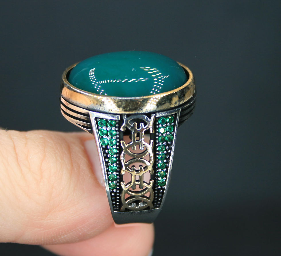 Thumbnail: 925 Sterling Silver Green Gemstone Ring – Handmade Elegant Men’s Ring – Sleek
