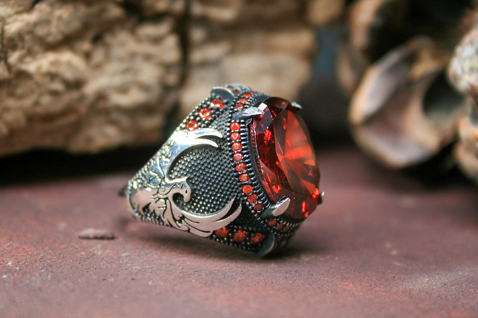 Thumbnail: Phoenix zircon Ring-925k Unisex Silver Jewelry-Vintage Gemstone Ring-Gift for