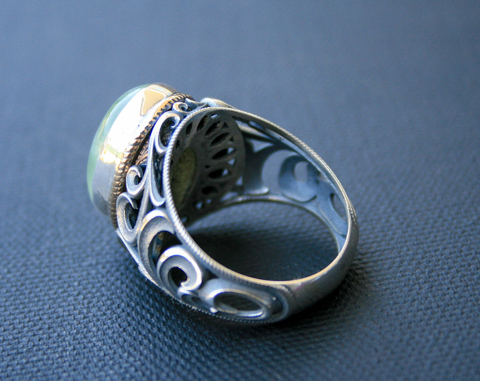Thumbnail: Vintage Jade Stone Sterling Silver Ring | Natural Green Gemstone Silver Ring