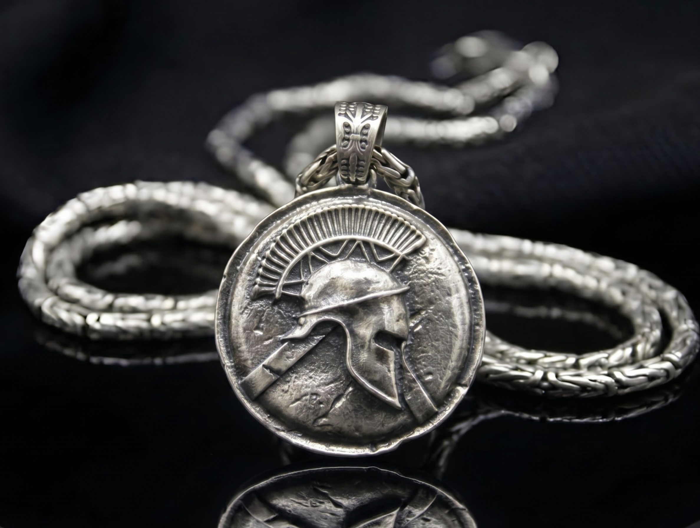 Spartan Helmet Medallion 925 Sterling Silver Pendant