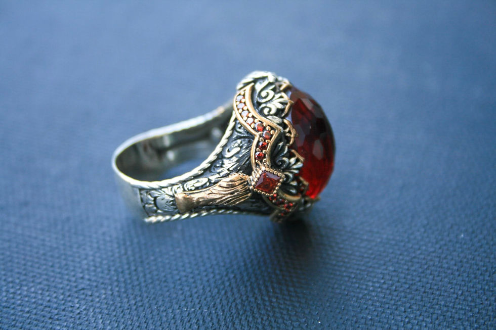 Thumbnail: 925 Sterling Silver Red Zircon Ring – Handmade Men’s Statement Ring – Bold and