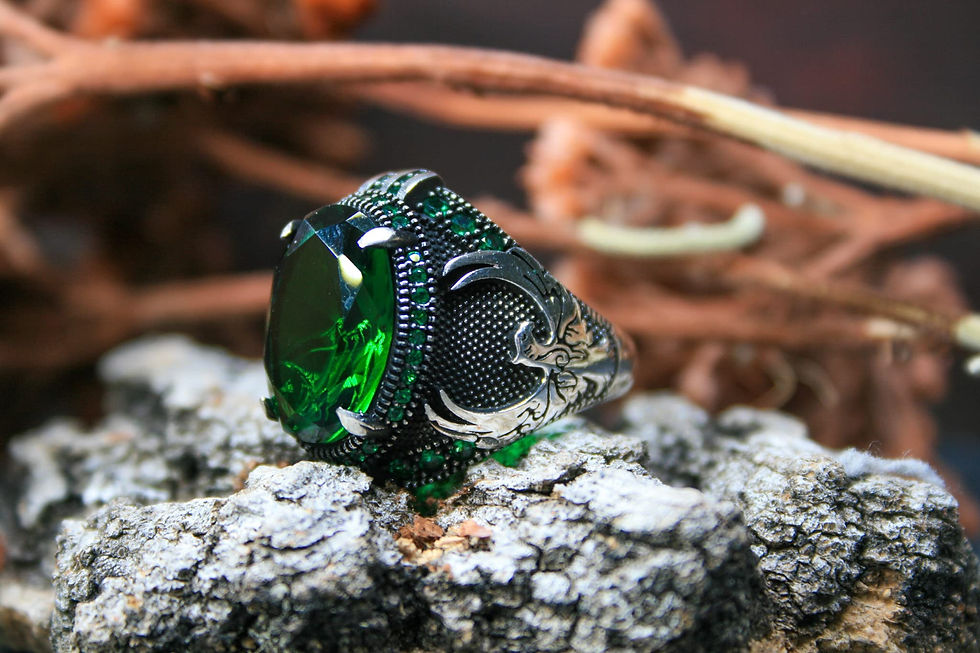 Thumbnail: Phoenix Silver Ring-925k Silver Ring-Handmade Unisex Ring-Green Zircon