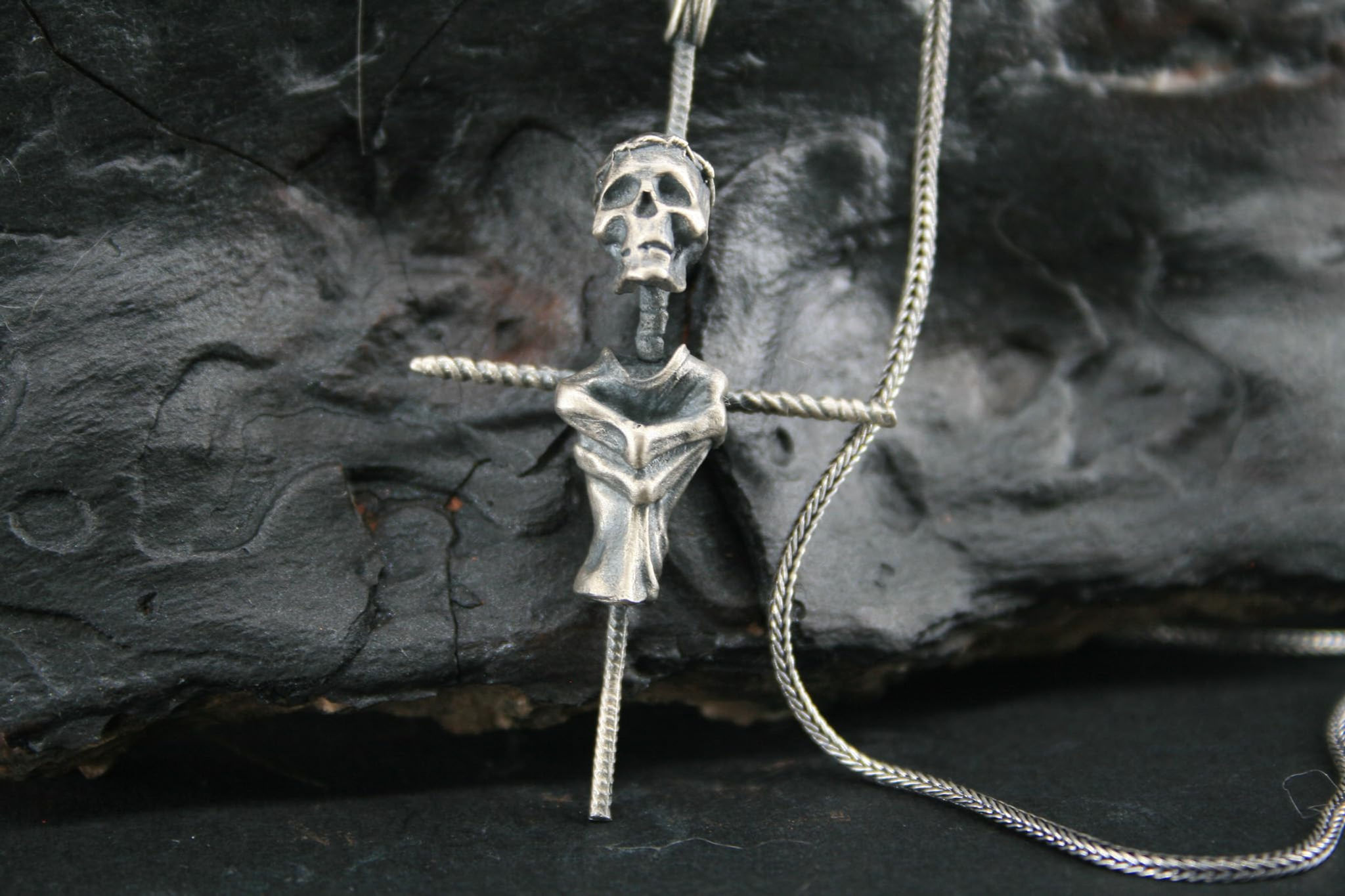 Skeleton Silver Necklace-Biker Necklace- 925 Sterling Silver Necklace for
