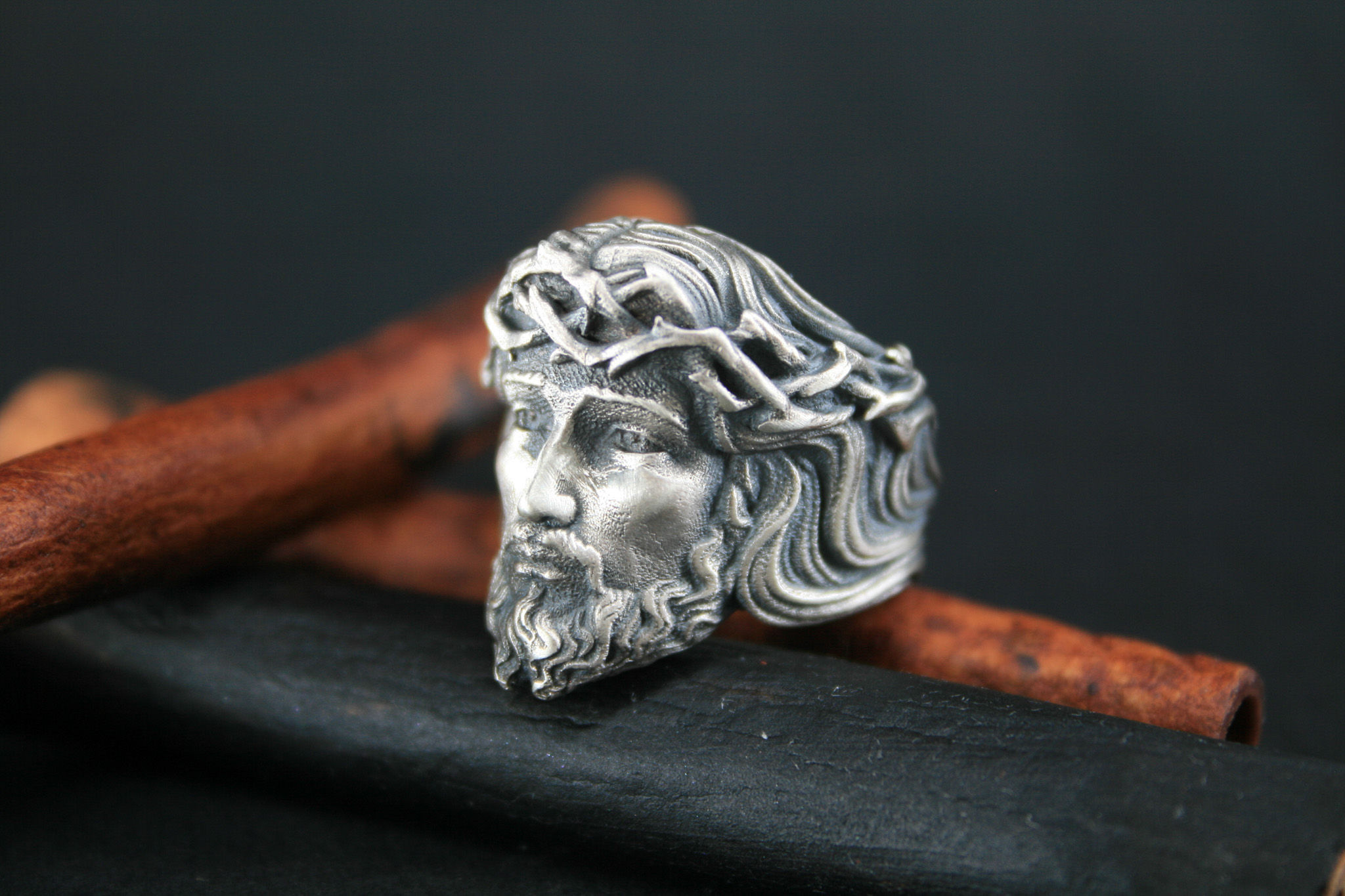 Jesus Christ Crown of Thorns Handmade Sterling Silver Men Ring-Jesus Ring Men