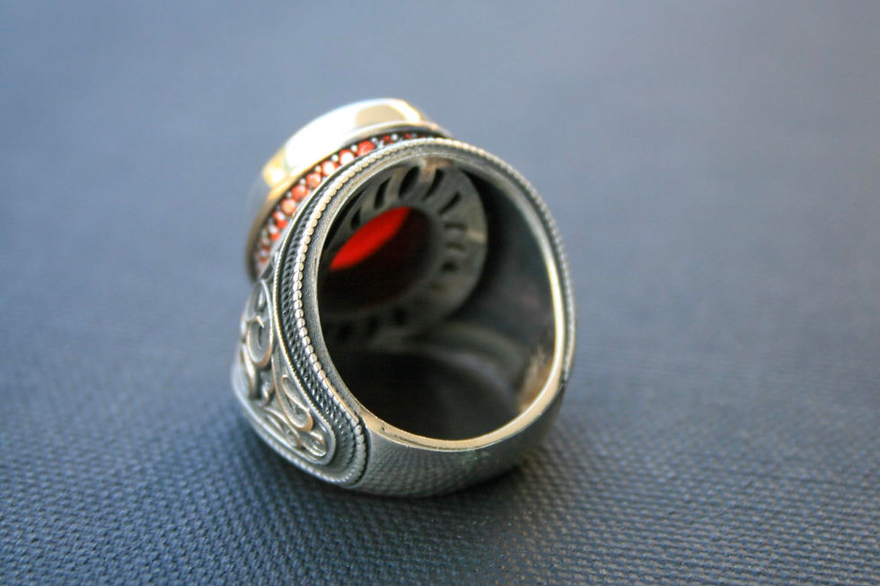Thumbnail: 925 Sterling Silver Ring with Red Agate Stone – Handmade Natural Gem Design -