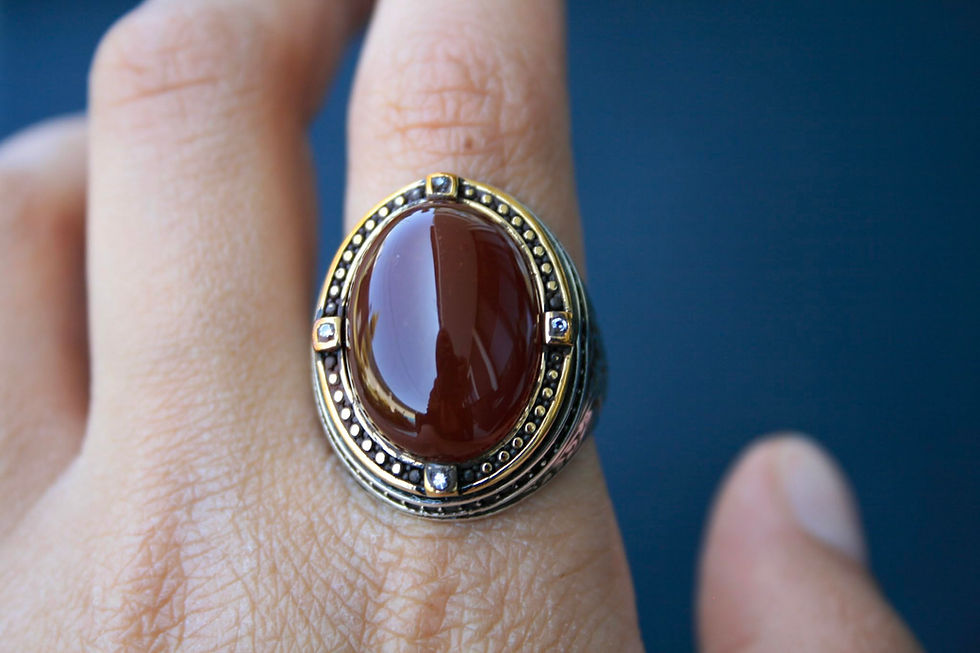 Thumbnail: 925 Sterling Silver Ring with Red Agate Stone – Handmade Natural Gem Design -