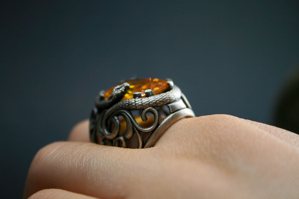 Thumbnail: Sterling Silver Citrine Ring-Yellow Stone Handmade Ring-Snake Patterned Ring