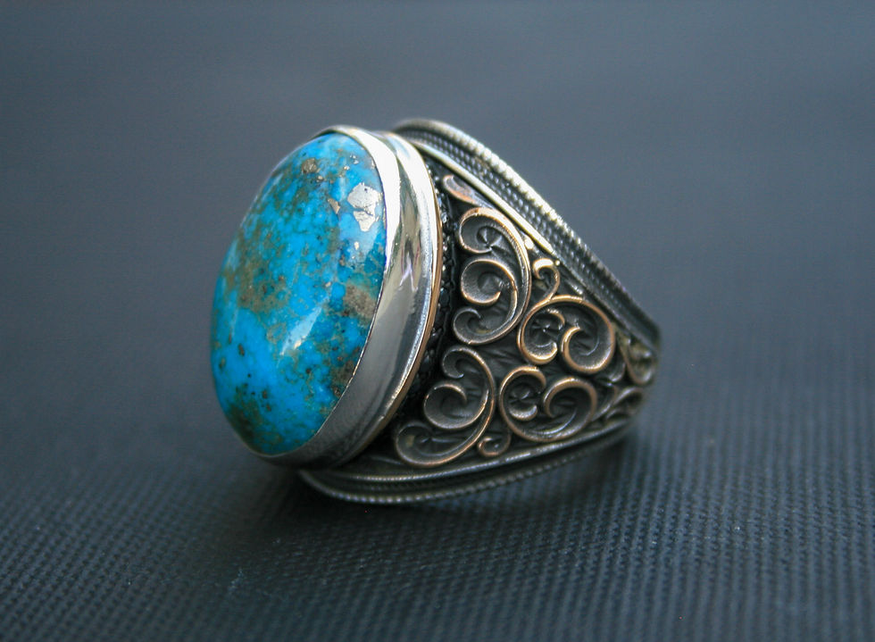 Thumbnail: Bold Vintage Sterling Silver Turquoise Ring – Large Natural Gemstone, Handmade S