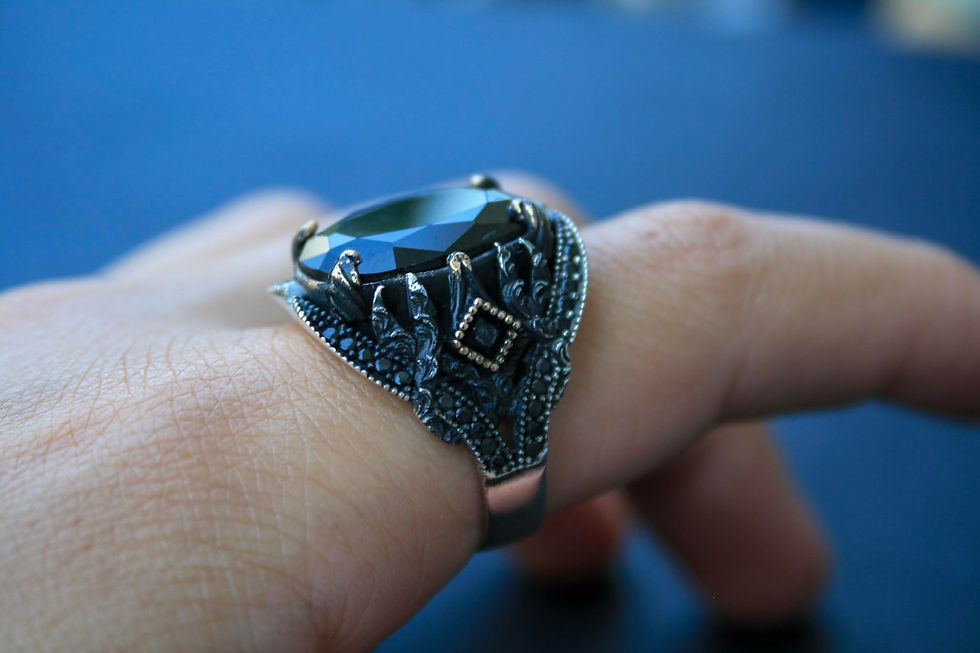 Thumbnail: Vintage Style Black Zircon Ring – 925 Sterling Silver Handmade Men’s Statement