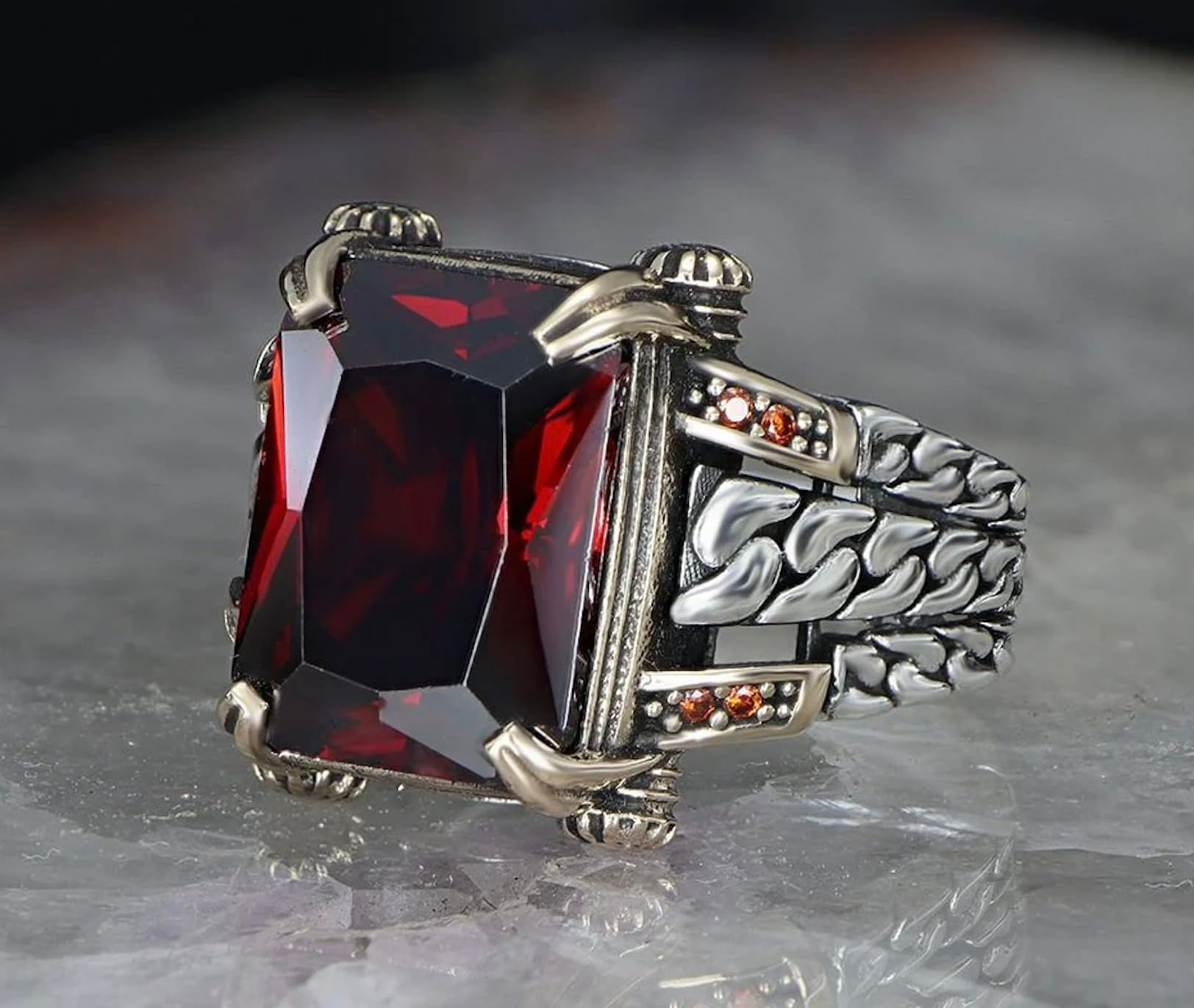 Zircon Ring-925k Unisex Silver Jewelry-Vintage Gemstone Ring-Gift for Him and