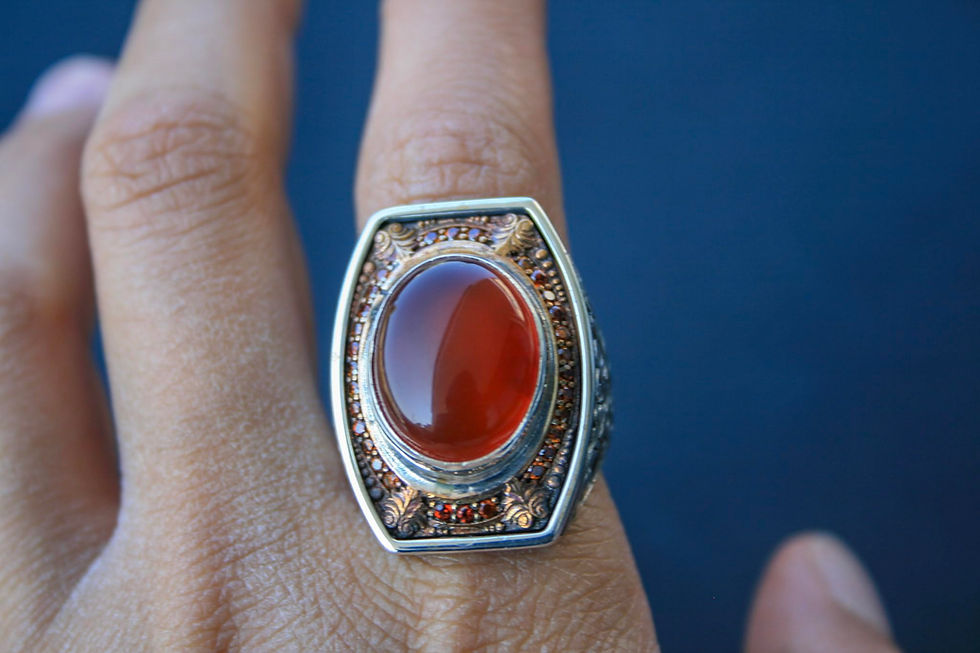 Thumbnail: 925 Sterling Silver Ring with Red Agate Stone – Handmade Natural Gem Design