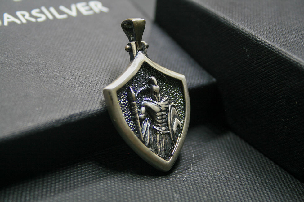 Thumbnail: Spartan Warrior Shield Pendant - 925 Sterling Silver Ancient Soldier Necklace