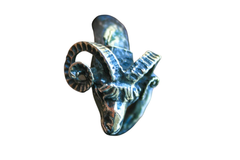 Thumbnail: Adjustable Ram Head Silver Ring – Handmade Unisex Statement Gift for Him or Her