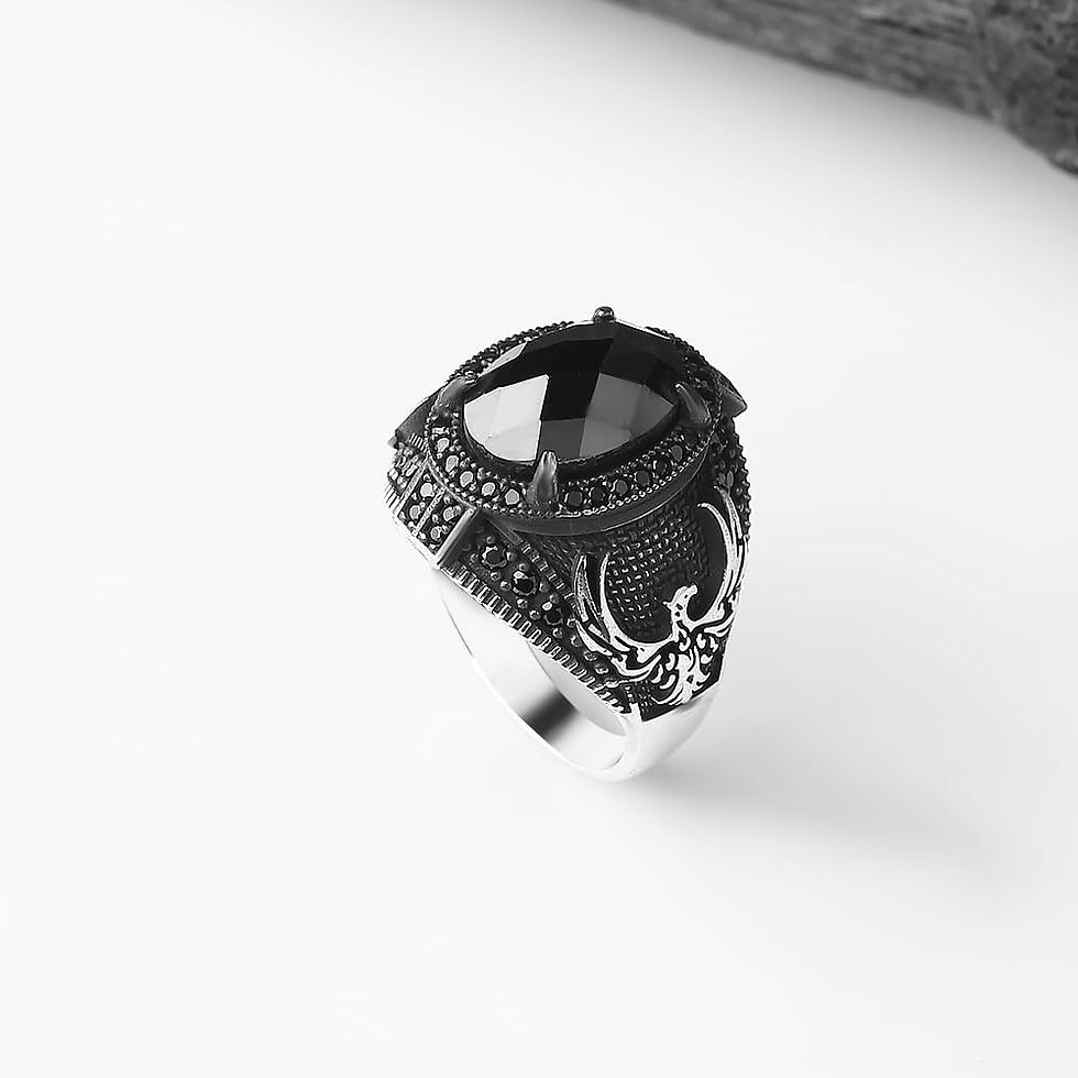Thumbnail: Phoenix Grace: 925 Sterling Silver Ring with Black Zircon Stone and Phoenix