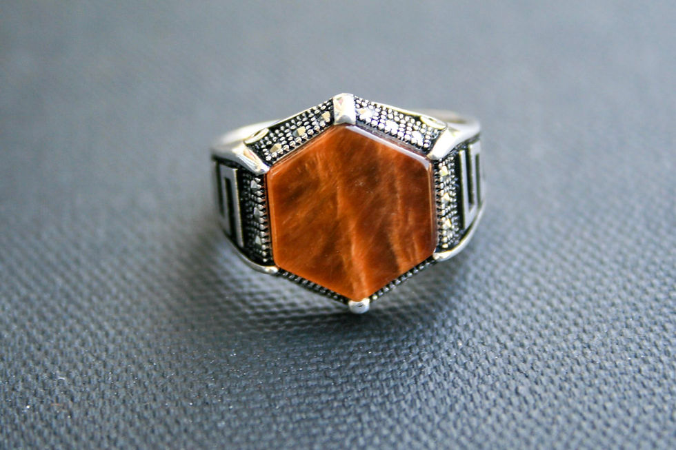 Thumbnail: 925 Sterling Silver Tiger Eye Ring – Handmade Unisex Statement Ring – Natural