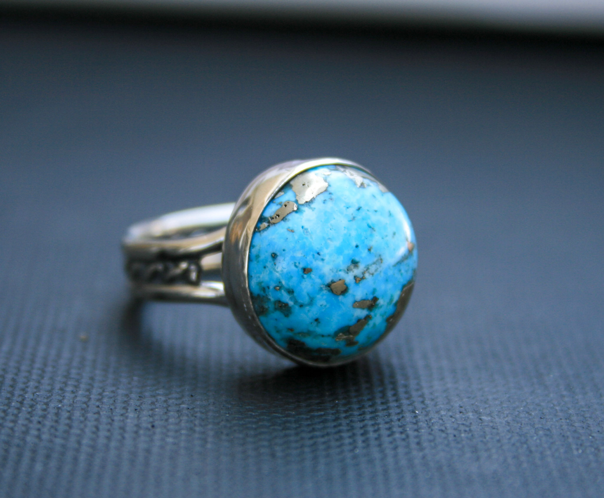 Round Turquoise Sterling Silver Ring – Natural Unisex Gemstone Statement Ring