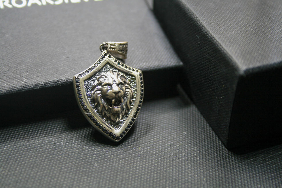 Thumbnail: Lion Shield Pendant - 925 Sterling Silver Roaring Lion Medallion Necklace Charm