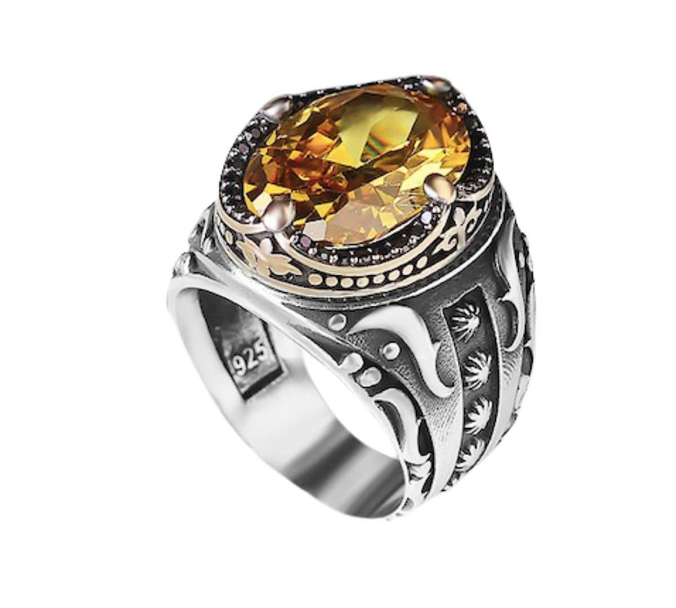 Thumbnail: Sterling Silver Ring-Citrine Stone-Handmade 925k Silver-Gift For Him and Her