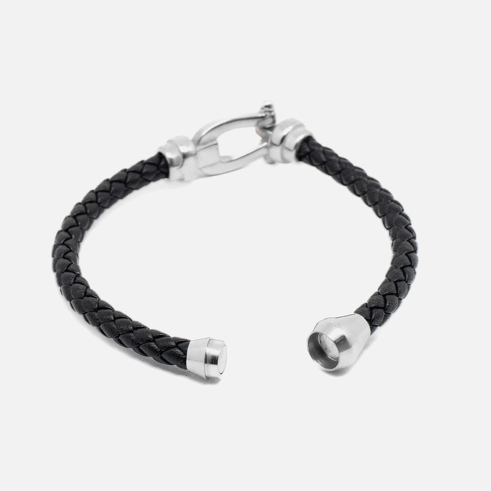 Miniature : Bracelet Black 1228 en cuir noir et en acier inoxydable Atelier Botini