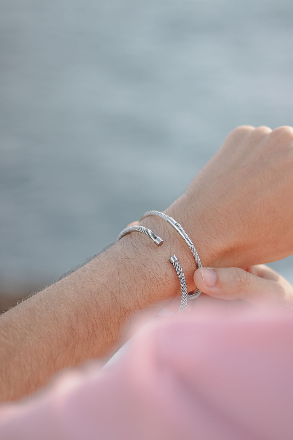 Miniature : Frénésie double bracelet argenté porté homme Botini