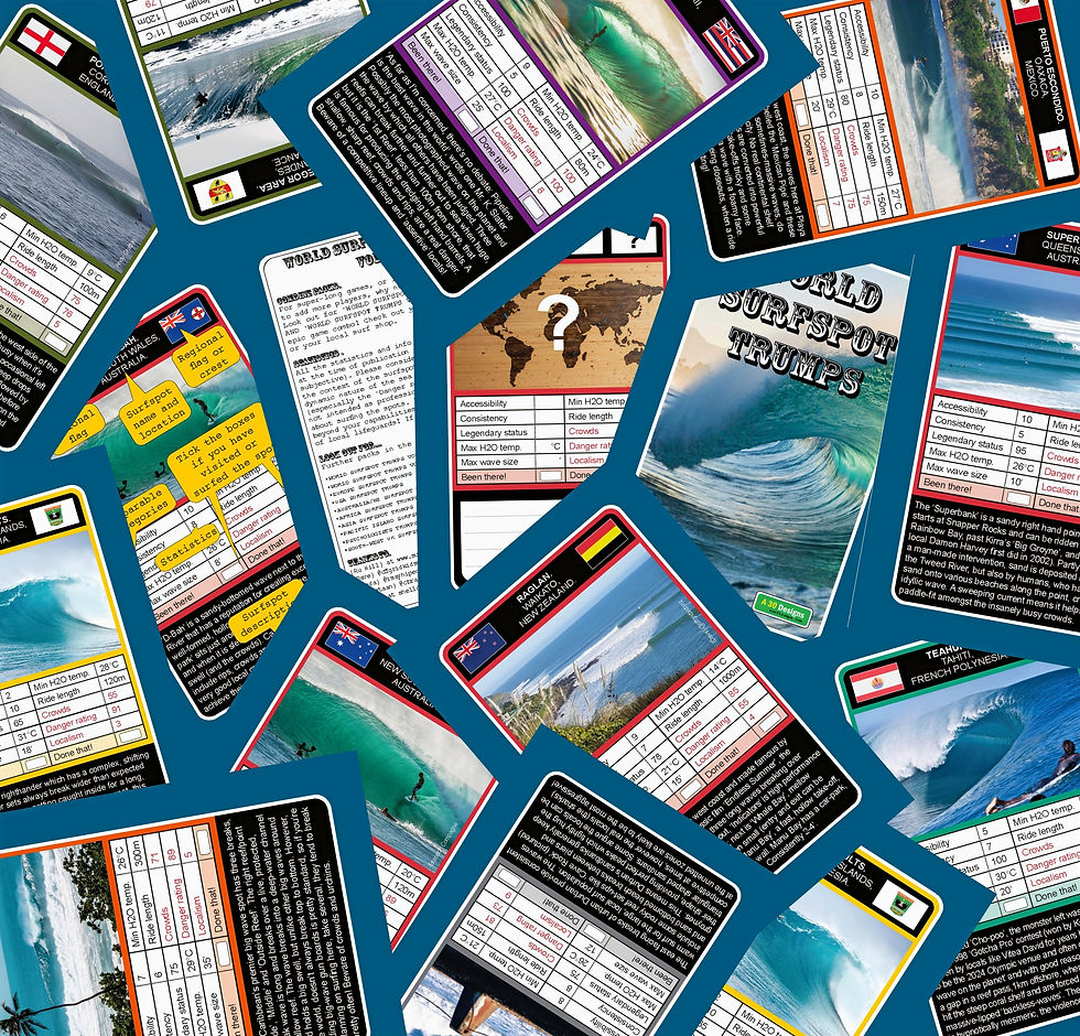 Thumbnail: World Surfspot Trumps Volume 1. Surfing Card Game Collage of surf trump cards Surfer Gifts  Surf Trumps  5060783180004