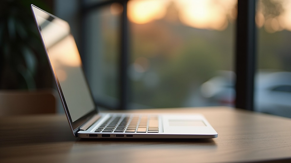 Close-up view of a refurbished laptop on a wooden table