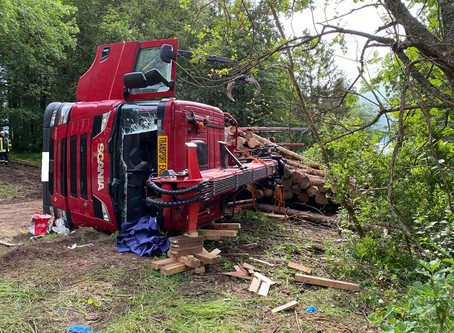 Technische Hilfe - Umgestürzter Langholz LKW