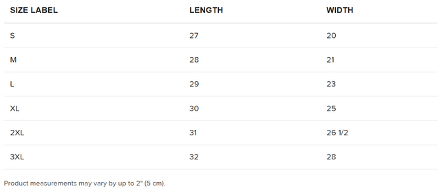 Hoodie Size Chart (Inches)