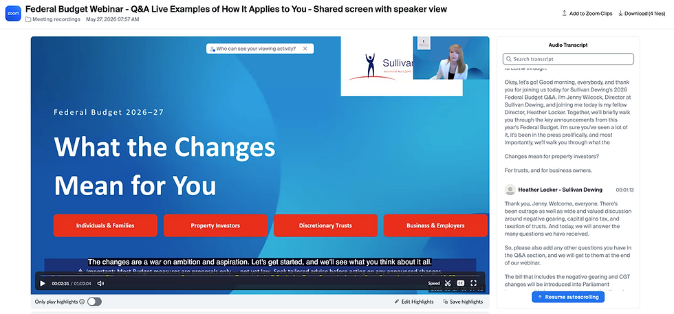 Webinar Recording | Federal Budget - Q&A - Live Examples of How It Applies to You