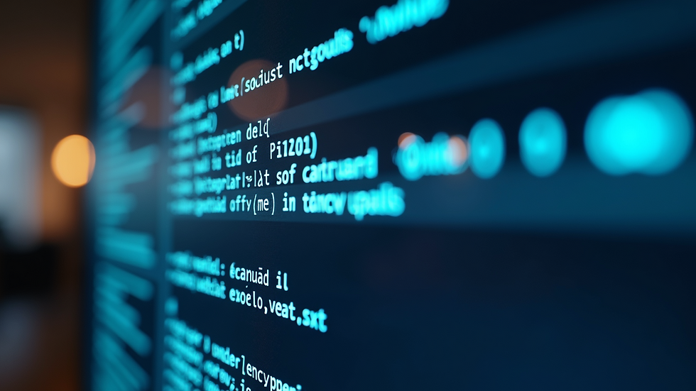 Close-up view of a computer screen showing encrypted data and security software