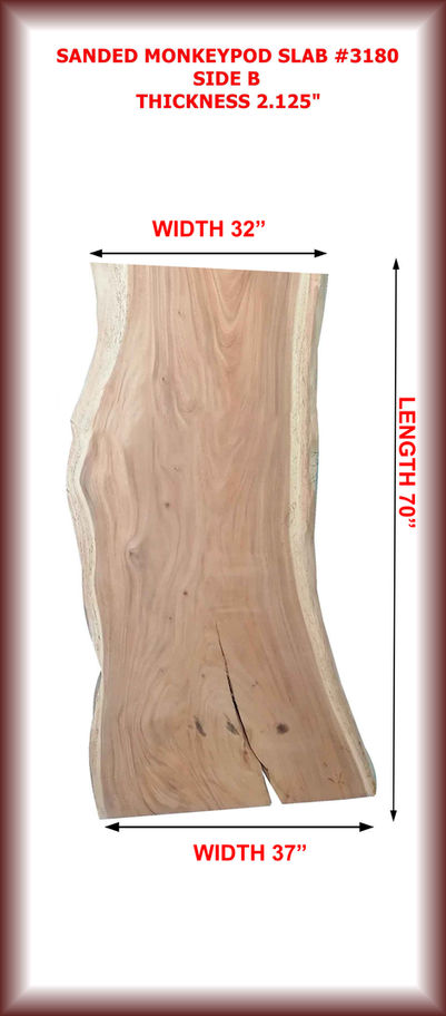 Wooden slab, length 70", natural edge, Premium Teak Decking – 36" to 59" L × 2" W × 1/4" T.
