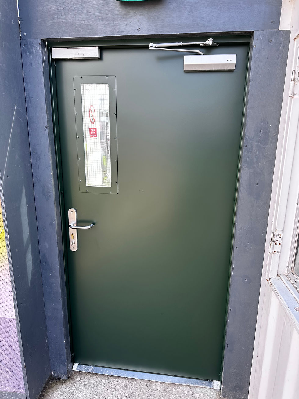 Powder coated entrance door