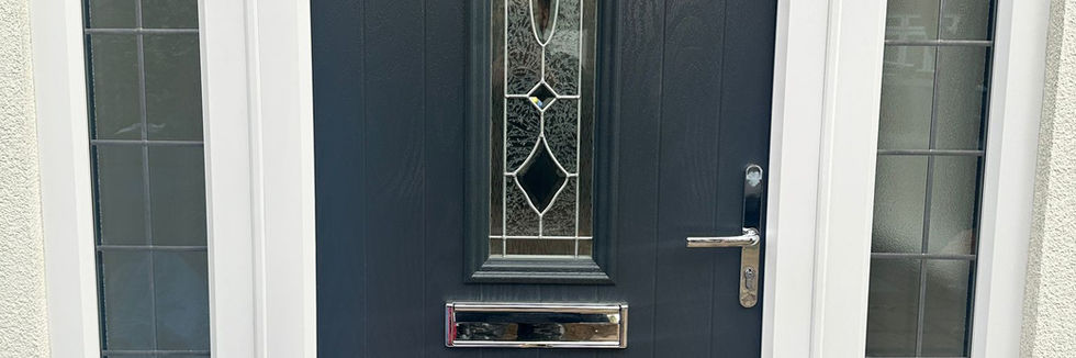 Black front door resprayed with a smooth modern finish