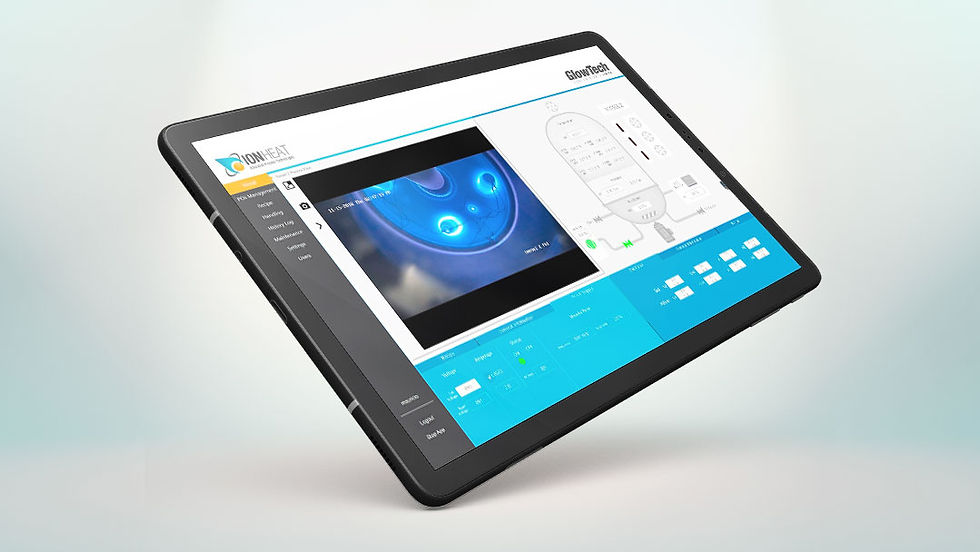 Real-time process monitoring interface of ION HEAT's plasma nitriding system, featuring PLC automation, web-based HMI, and remote monitoring options.
