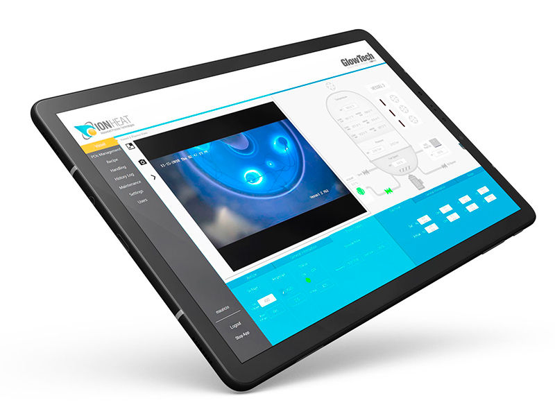 Interfaz del sistema de nitruración por plasma de ION HEAT, que muestra el monitoreo en tiempo real de las variables del proceso, con acceso directo a recetas y posibilidad de supervisión remota.