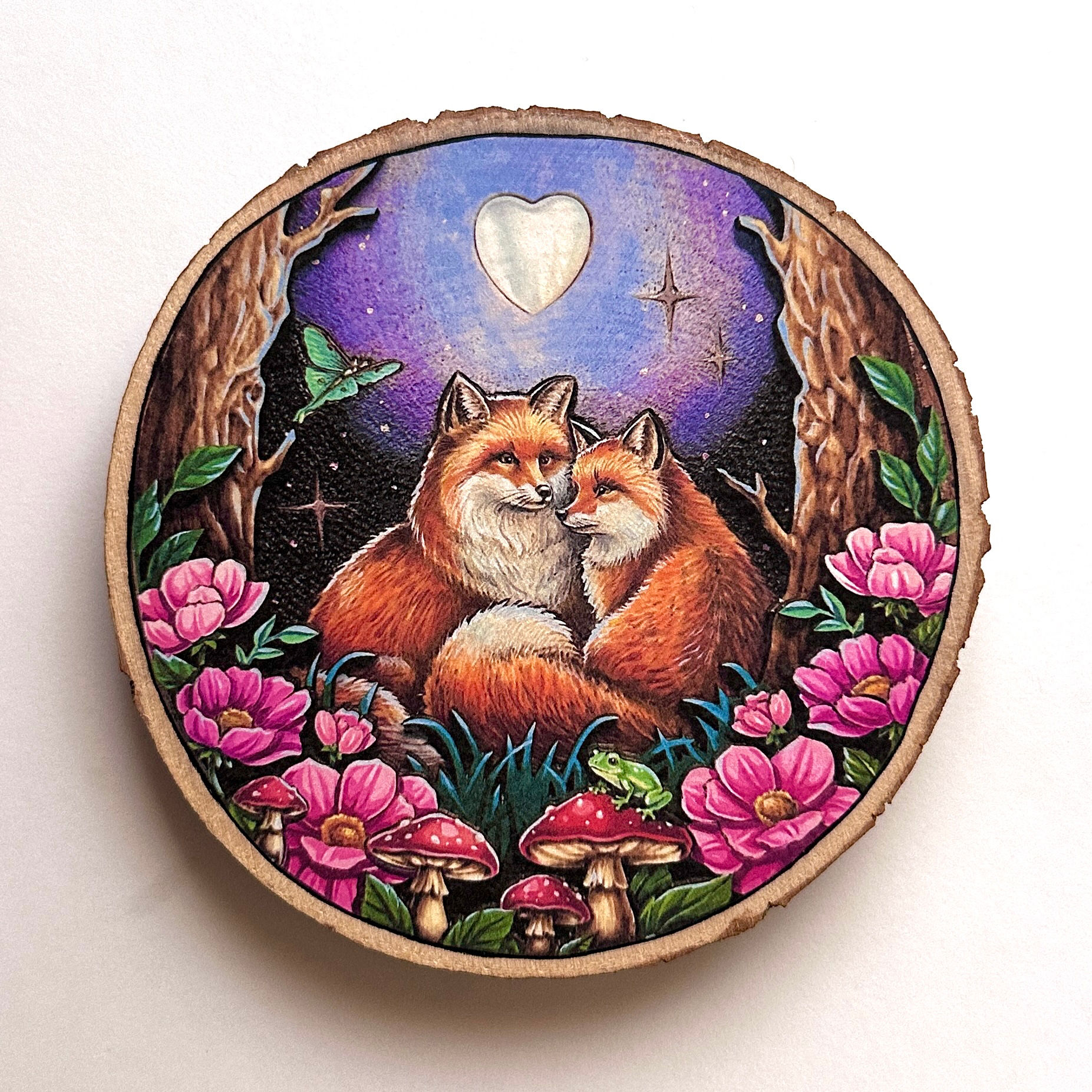 Prints on a live-edge wood