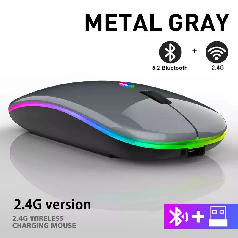 Miniatura: Mouse sem fio Bluetooth recarregável USB 2.4GHz RGB 1600DPI