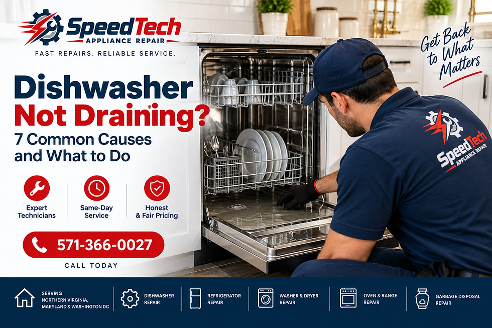 SpeedTech technician diagnosing a dishwasher not draining
