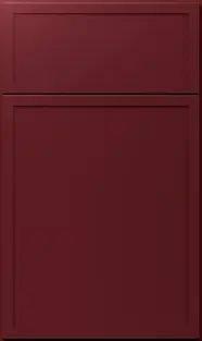 Red kitchen cabinet door. BORCELLE Design & Remodel, providing custom designs.