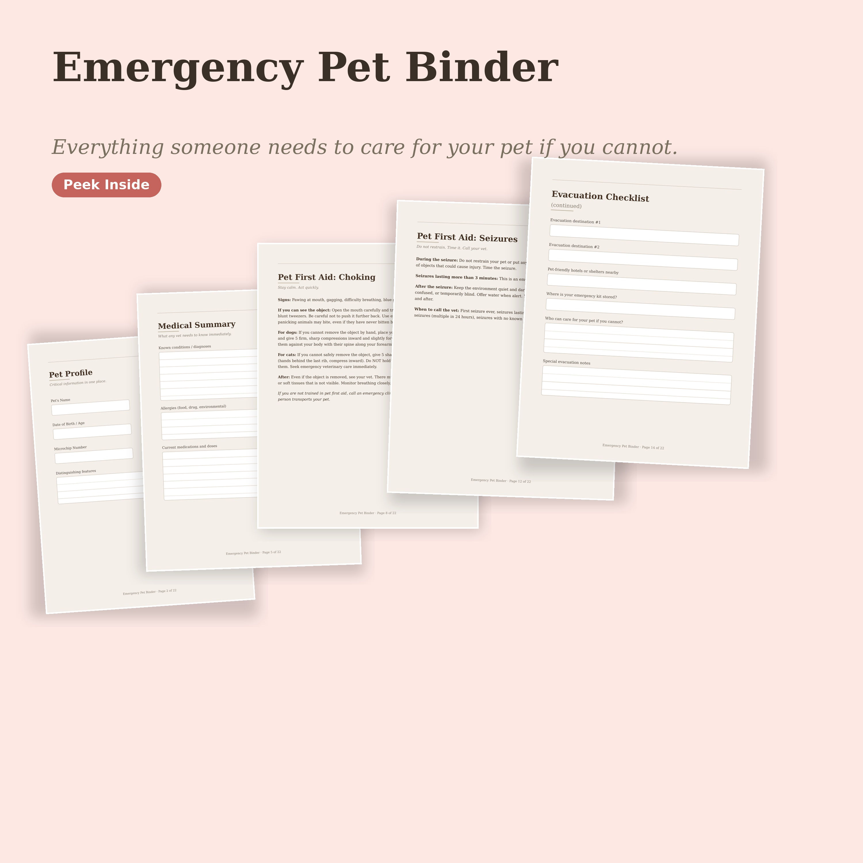 Emergency Pet Binder
