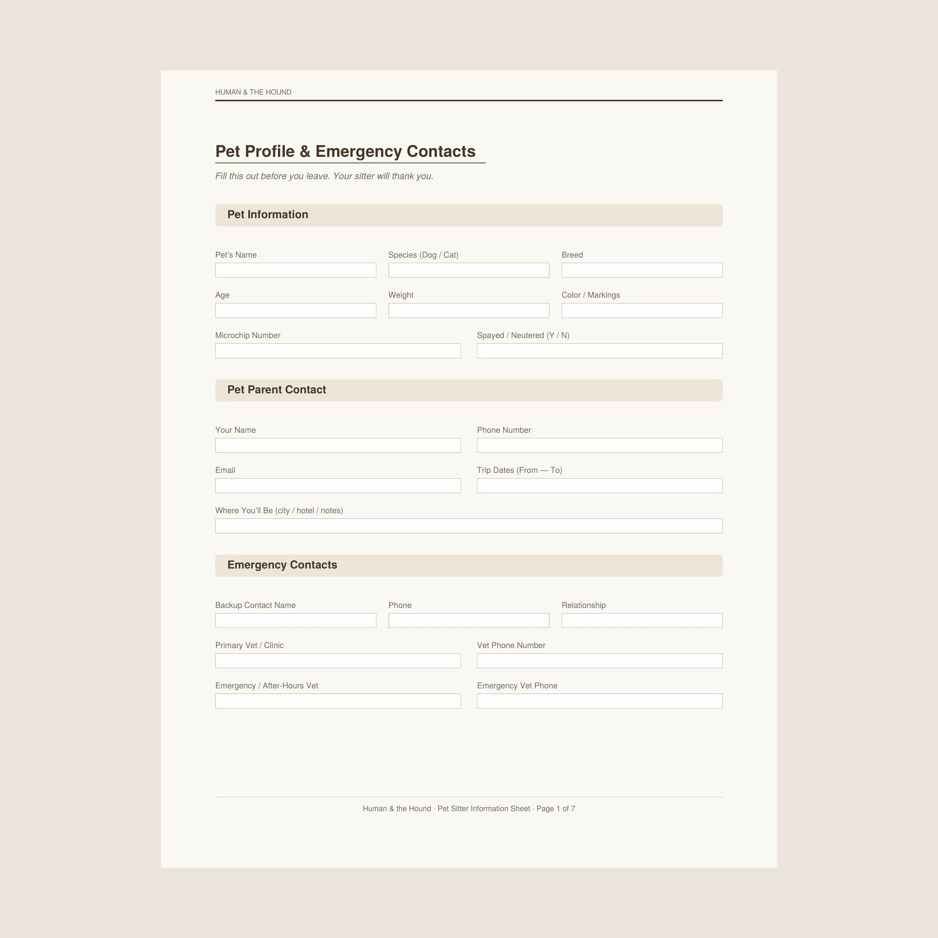 Pet Sitter Info Sheet