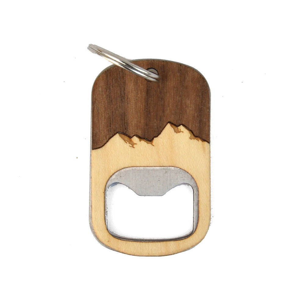keychain bottle open made from stainless steel and wood with mountain image