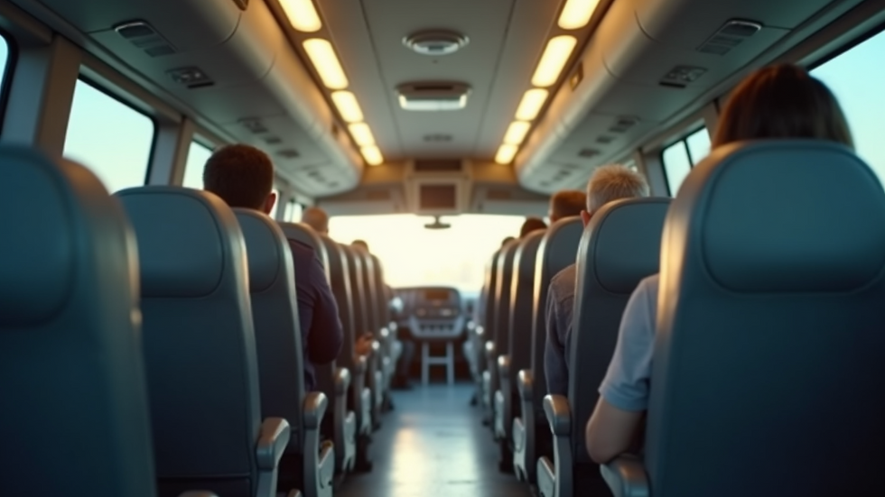 Eye-level view of a spacious airport van interior with comfortable seating