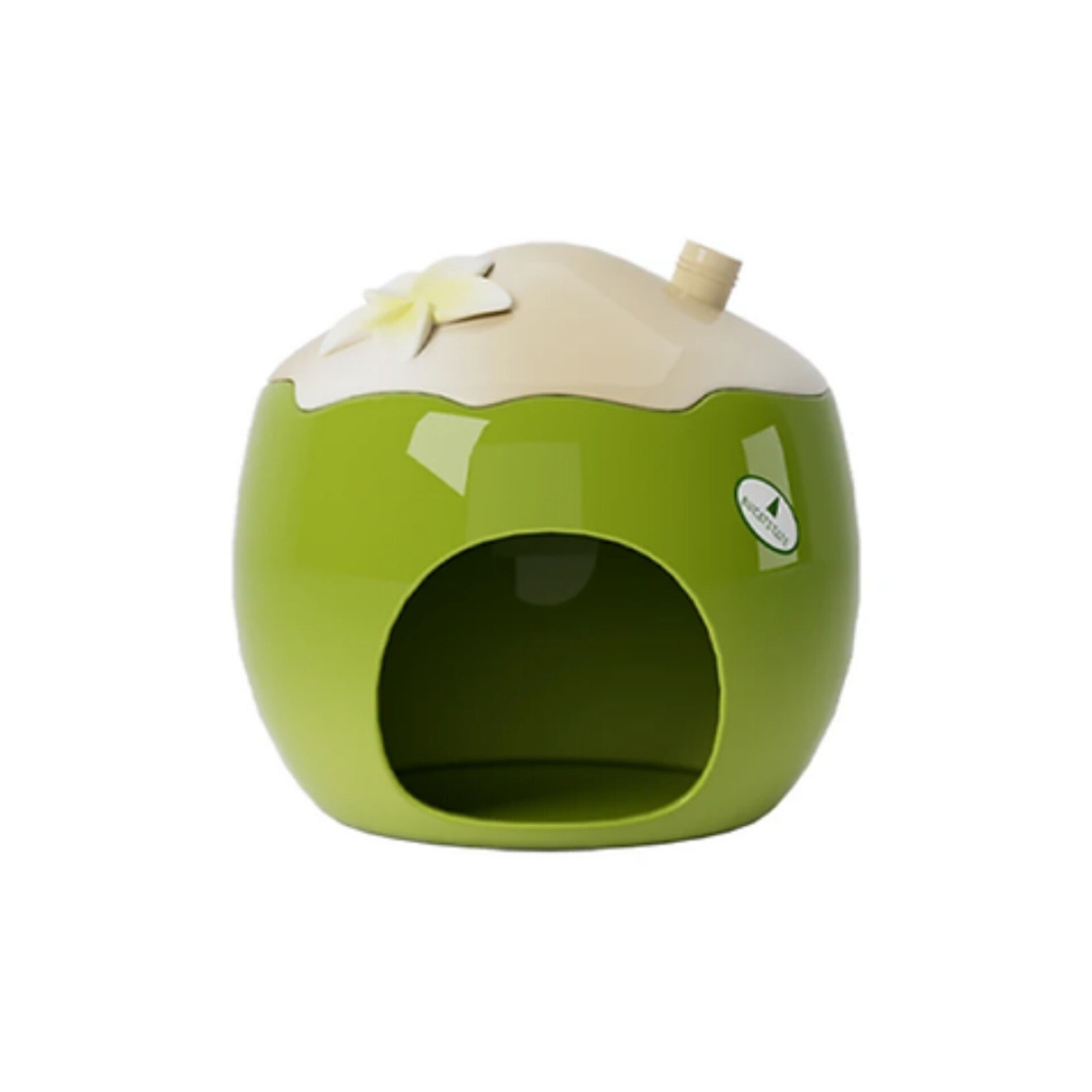 a green ceramic coconut hamster hide