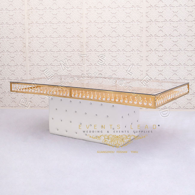 Thumbnail: Luxury And Shiny Stainless Steel Frame White Bas Crystal Gold Dining Table